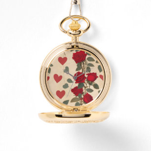 Red Roses and Hearts Pattern Romantic Watch