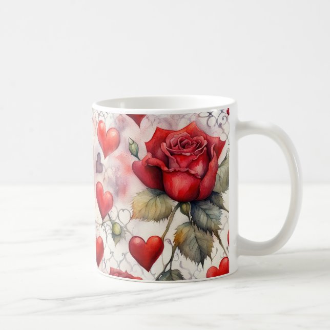 Red Roses and Hearts Valentine Coffee Mug (Right)