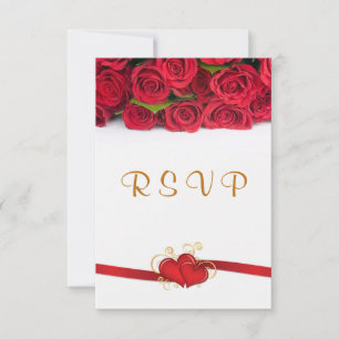 Red roses and hearts Wedding RSVP Invitation