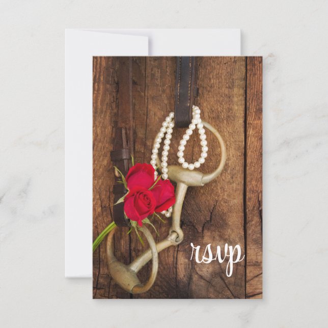 Red Roses and Horse Bit Country Wedding RSVP Card (Front)