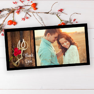 Red Roses and Horse Bit Western Wedding Thank You Card