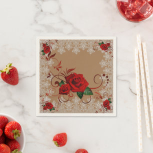 Red Roses and Lace - Custom Paper Napkins
