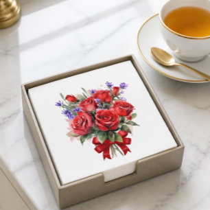 Red Roses and Lavender Paper Napkins