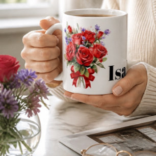 Red Roses and Lavender Personalised Mug