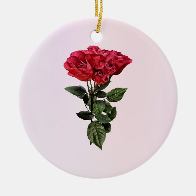 Red Roses and Leaves Ceramic Tree Decoration (Front)