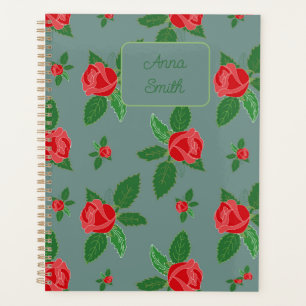 Red Roses and Leaves_ Floral Pattern Script Planner