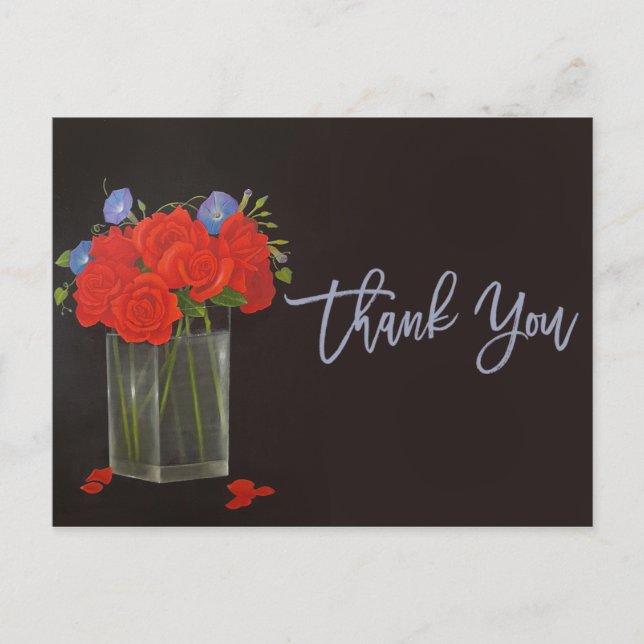 Red Roses and Morning Glory Thank You add photo Postcard (Front)