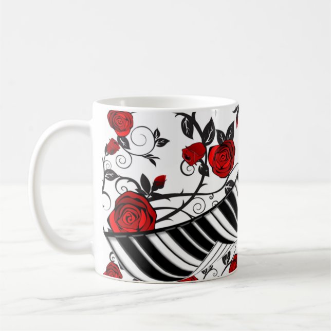 Red roses and piano keys, eye catching! coffee mug (Left)