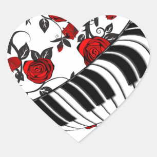 Red roses and piano keys, eye catching! heart sticker