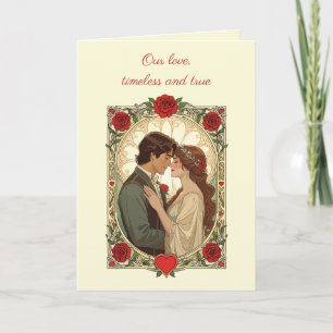 Red Roses and Romance Art Nouveau Vintage Illustra Card