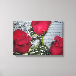 Red Roses and Sheet Music Canvas Print