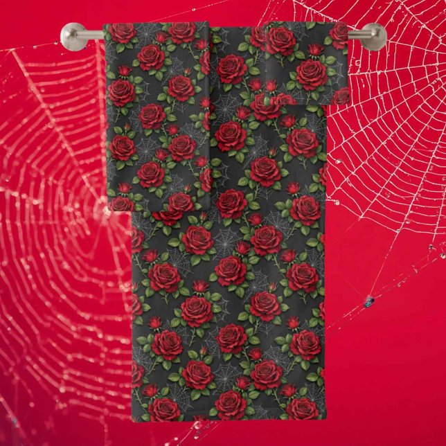 Red Roses and Spider Webs | Gothic Bath Towel Set (Creator Uploaded)