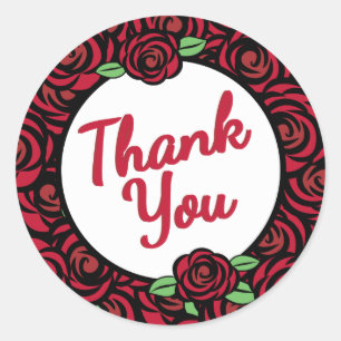 Red Roses and Stripes, Thank You Classic Round Sticker