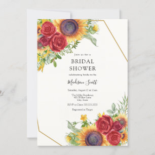 Red Roses and Sunflowers Bridal Shower Invitation