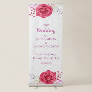 Red Roses And White Damask Retractable Banner