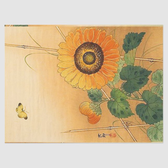 RED ROSES AND YELLOW BUTTERFLIES Black Floral Tissue Paper (Front)