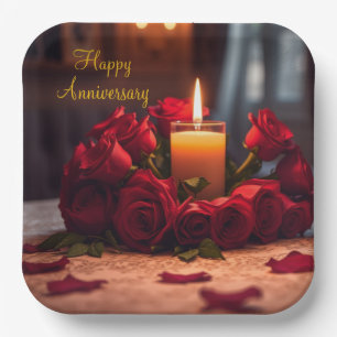 Red Roses Anniversary Paper Plate