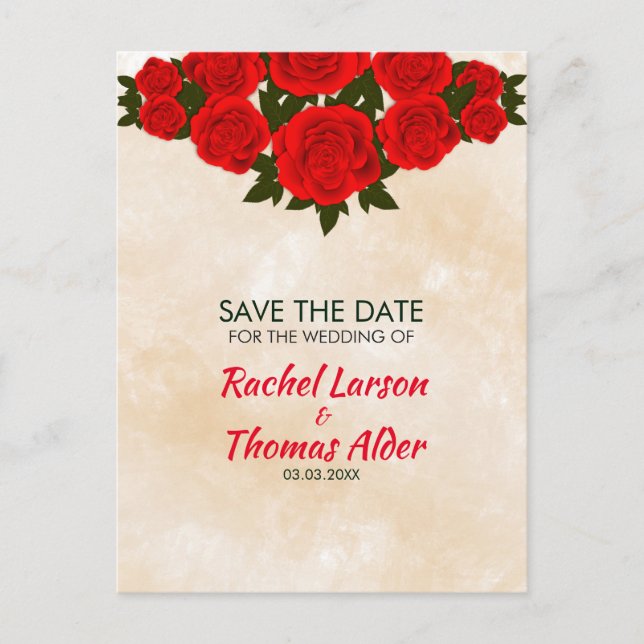 Red Roses Announcement Postcard (Front)