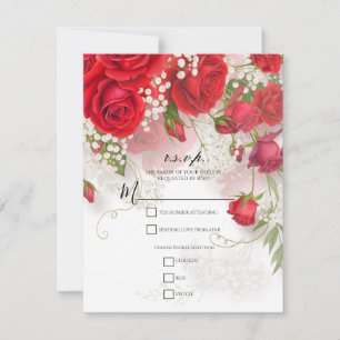 Red Roses & Babys Breath Elegant Floral R.S.V.P. Invitation