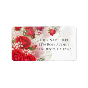 Red Roses & Babys Breath Elegant Floral Wedding  Label