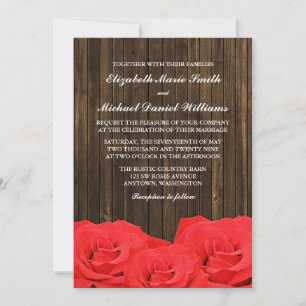 Red Roses Barn Wood Wedding Invitation