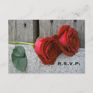 Red Roses & Barn Wood Wedding RSVP Card