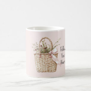 Red Roses Basket Pink Bow Coffee Mug