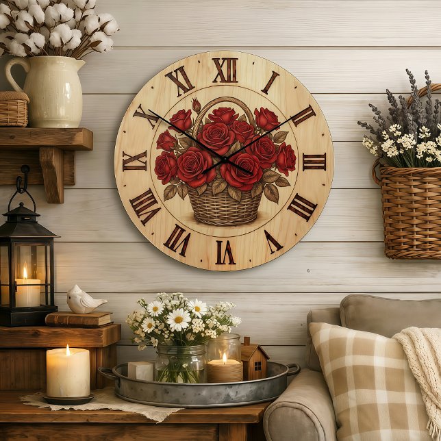 Red Roses Basket Wall Clock (Creator Uploaded)