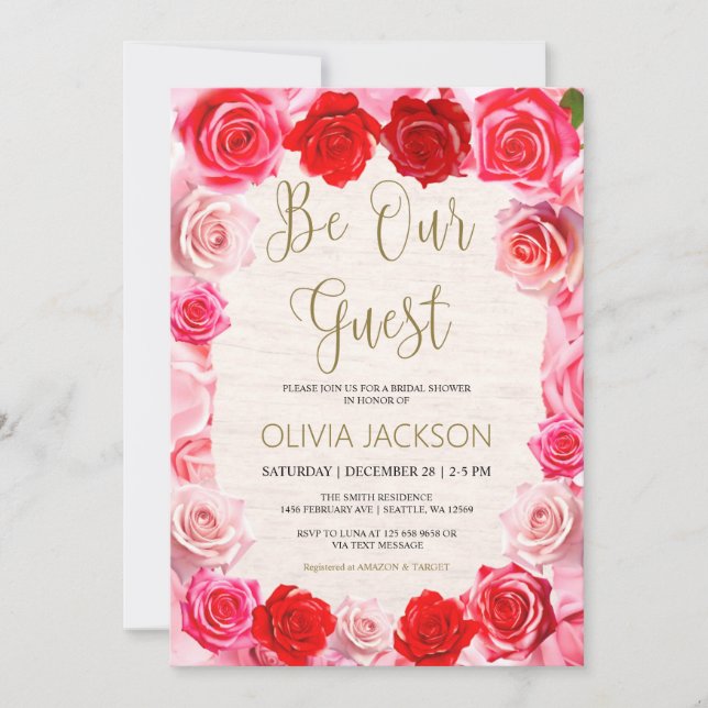 Red Roses Be Our Guest Bridal Shower Invitation (Front)