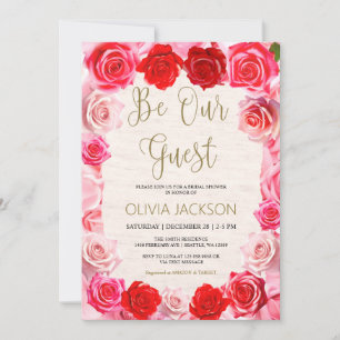 Red Roses Be Our Guest Bridal Shower Invitation