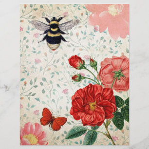 Red Roses & Bee Vintage Scrapbook Paper