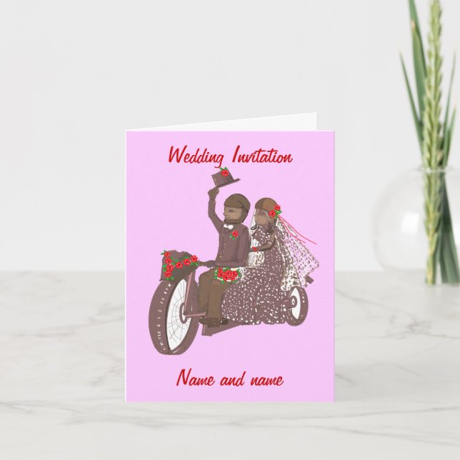 Red Roses Biker, or Motorcycle Wedding Cards (Front)