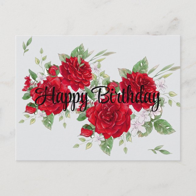 Red Roses Birthday Postcard (Front)