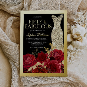 Red Roses & Black 50th Birthday Gold
