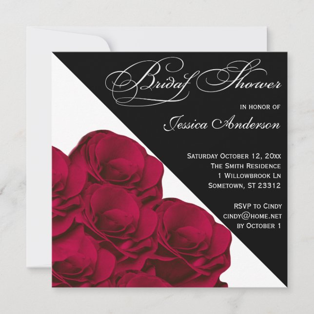 Red Roses Black and White Bridal Shower Invite (Front)
