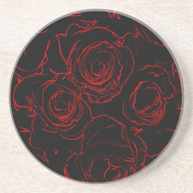 Red Roses Black Background Coaster (Front)