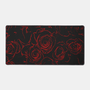 Red Roses Black Background Desk Mat