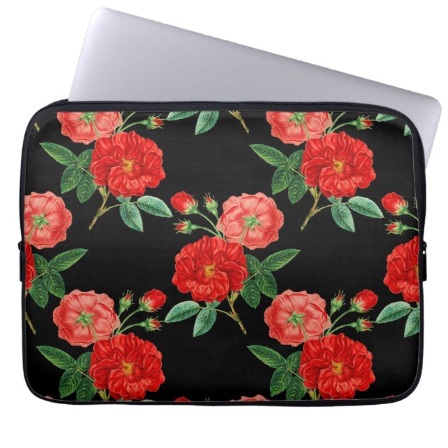 Red Roses, Black Background, Laptop Sleeve (Front)