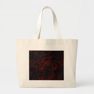 Red Roses Black Background Large Tote Bag