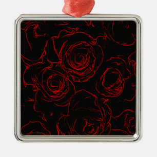 Red Roses Black Background Metal Tree Decoration