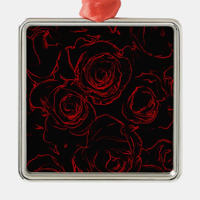 Red Roses Black Background Metal Tree Decoration (Front)