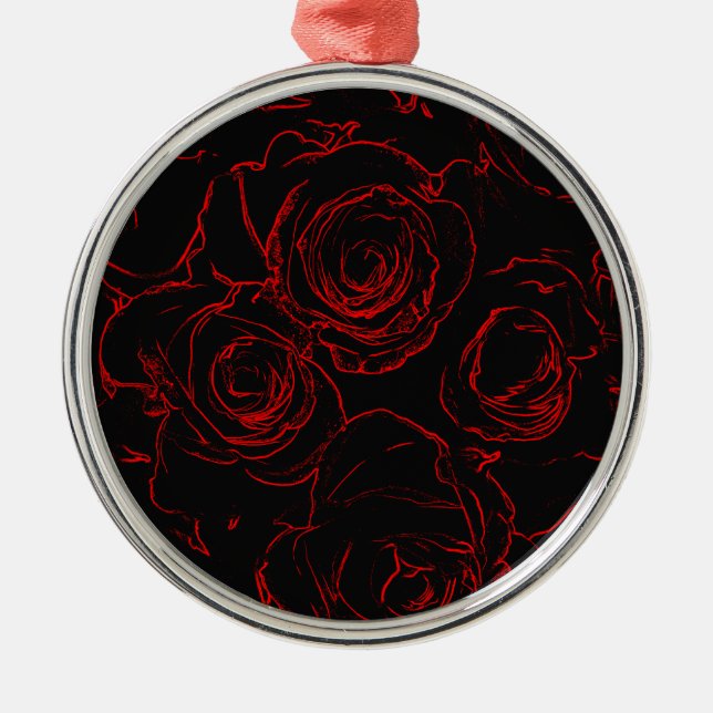 Red Roses Black Background Metal Tree Decoration (Front)