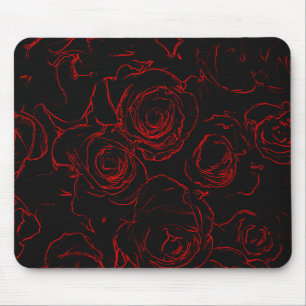 Red Roses Black Background Mouse Mat