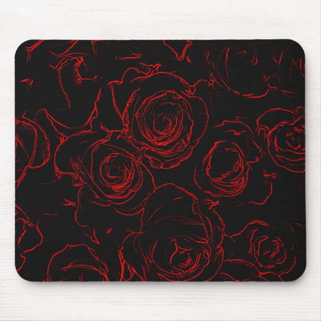 Red Roses Black Background Mouse Mat (Front)
