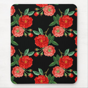Red roses, black background, mouse mat