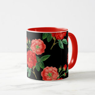 Red Roses, Black Background, Mug