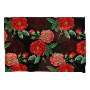 Red Roses, Black Background, Pillowcase