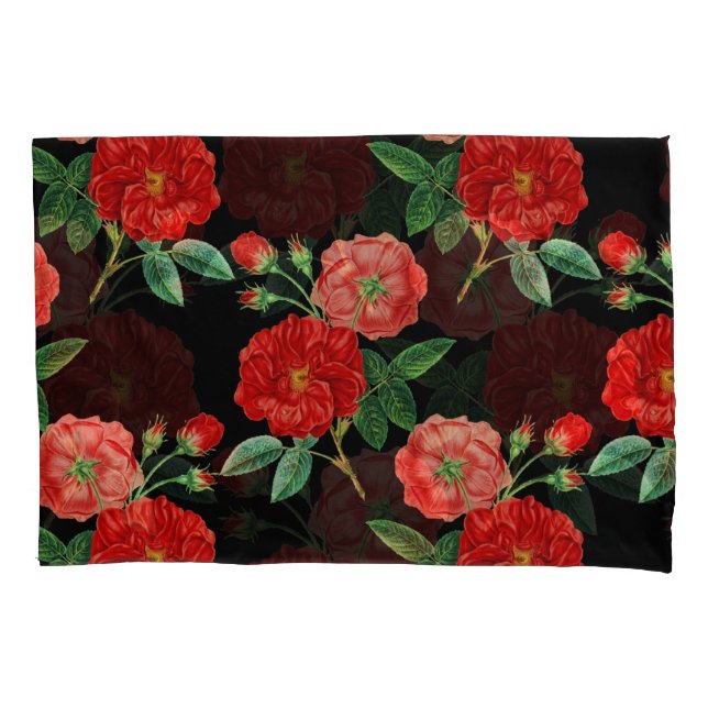 Red Roses, Black Background, Pillowcase (Front)