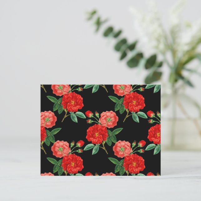 Red Roses, Black Background, Postcard (Standing Front)