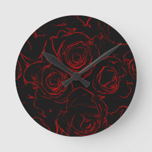 Red Roses Black Background Round Clock